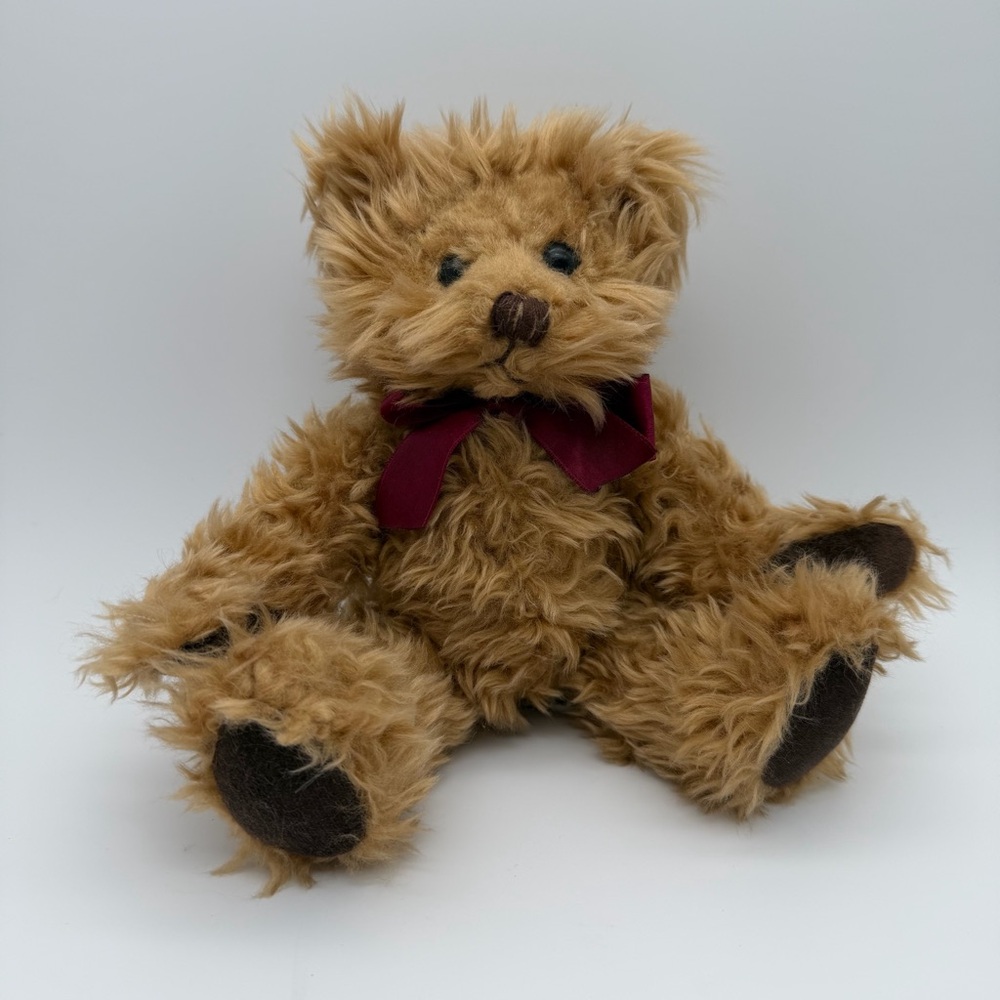Vintage RUSS Gregory Teddy Bear 6" Plush Maroon Bow Shaggy Mohair Look